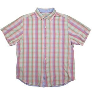 Tommy Bahama Mens 100% Silk Short Sleeve Shirt Plaid Button Down Pastel Spring L